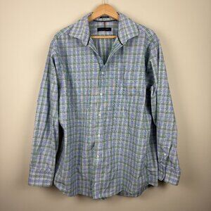 Tommy Hilfiger Men's Regular Fit THFlex Dress Shirt, Blue and Green, Size XL